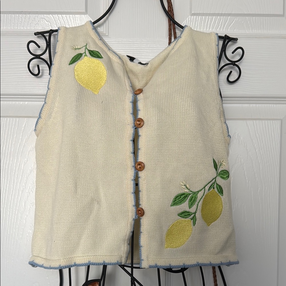 Another Girl Cream and Yellow Lemon Motif Top